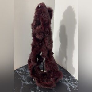 Marcus Adler 100% Rabbit Fur Ruffle Infinity Scarf Wrap Burgundy AUTHENTIC NWT